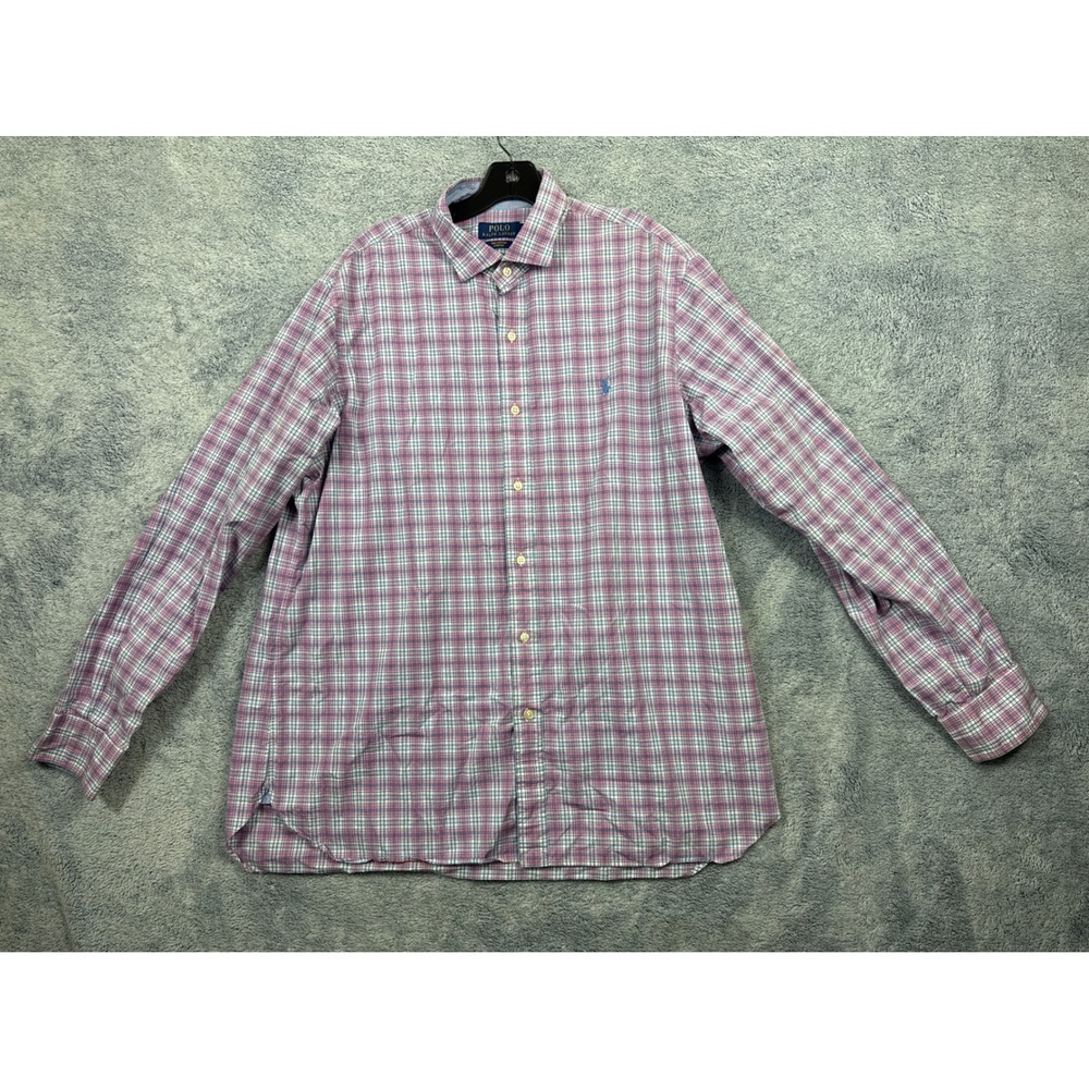 Polo Ralph Lauren Mens XL Pink Blue Plaid Cotton Stretch Button Down Shirt